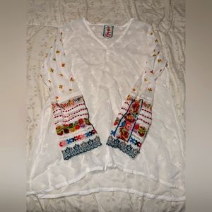 Johnny Was white embroidered blouse